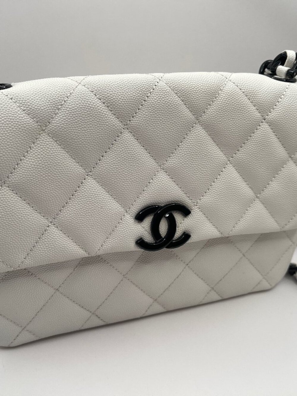 Chanel My Everything Small Flap White Caviar Leather Black Resin Hardware